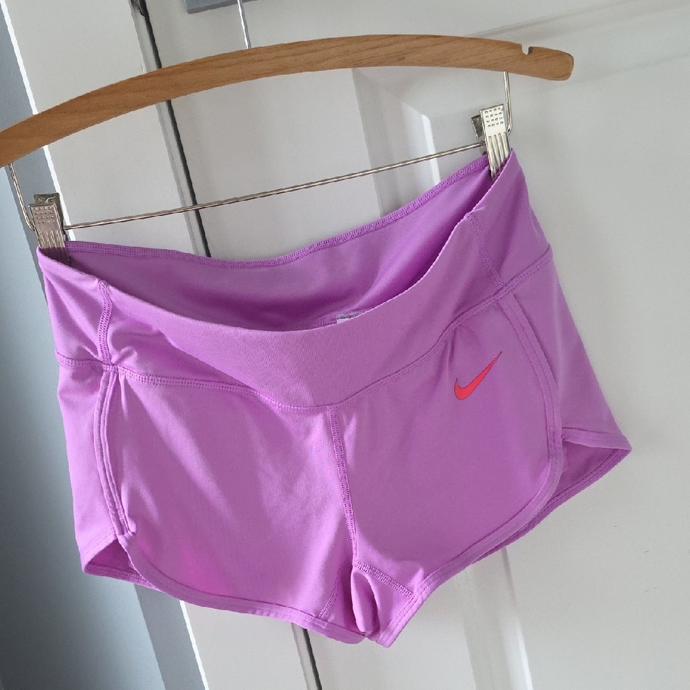 Nike Lilac Purple Athletic Shorts with Orange Swoosh
